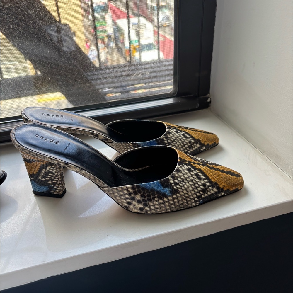 Aeyde Multicolor Snakeskin Mules